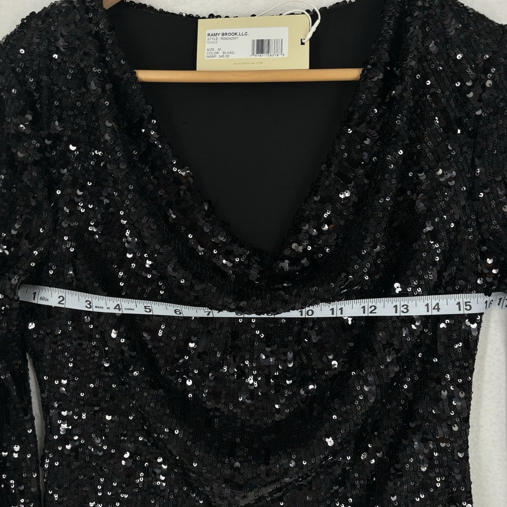 Ramy Brook Nicole Black Sequin Long Sleeve Cowl Neck Top Size Medium NWT - Picture 4 of 10